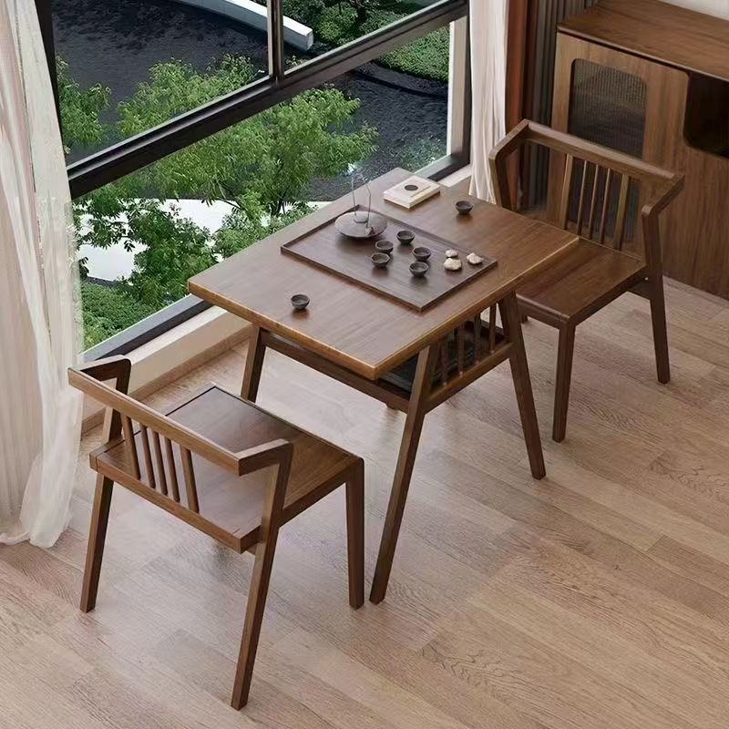 Solid Wood Balcony Table and Chair Three-Piece Combination Tea Table Leisure Chair Home Tea Drinking Small Apartment Simple One Table and Two Chairs