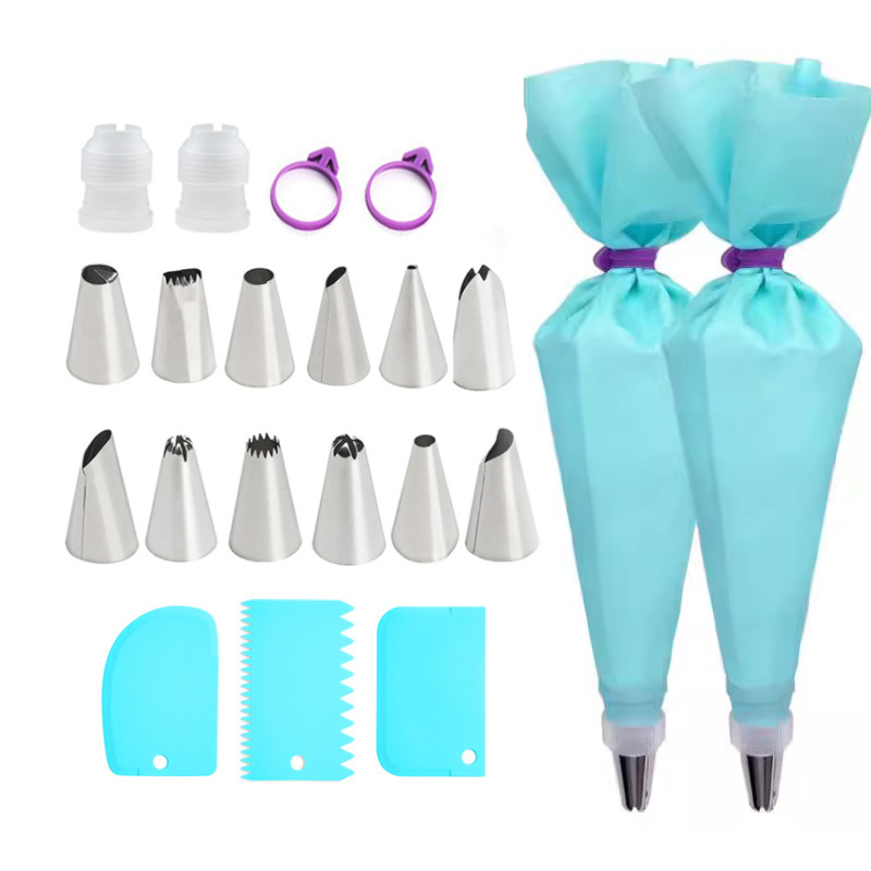 Juego de boquillas de acero inoxidable para decoración de pasteles, herramientas para glaseado, boquilla para crema, bolsa de glaseado de EVA, engrosada