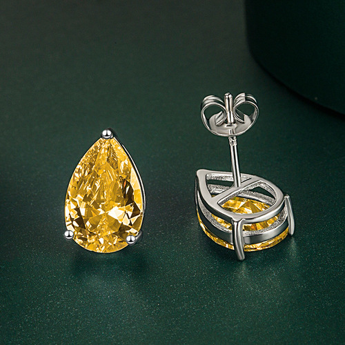 S925 Silver Needle Moissanite Pear Shape Cut Simulated Diamond Drop Earrings Women's Colorful Earrings Yellow Diamond Pink Diamond Earrings