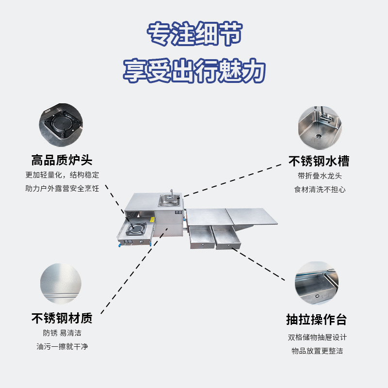 Cocina y baño Guangrun RV Estufa infrarroja de extracción al aire libre con fregadero con cajón Estufa de gas multifuncional GR-C013