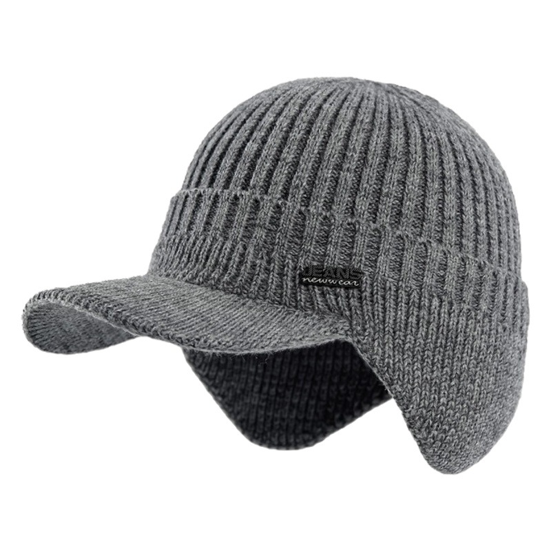 New Autumn and Winter Outdoor Hats, Woolen Hats, European and American Men's Warm Fleece-Lined Thickened Duckbill Knitted Baseball Caps