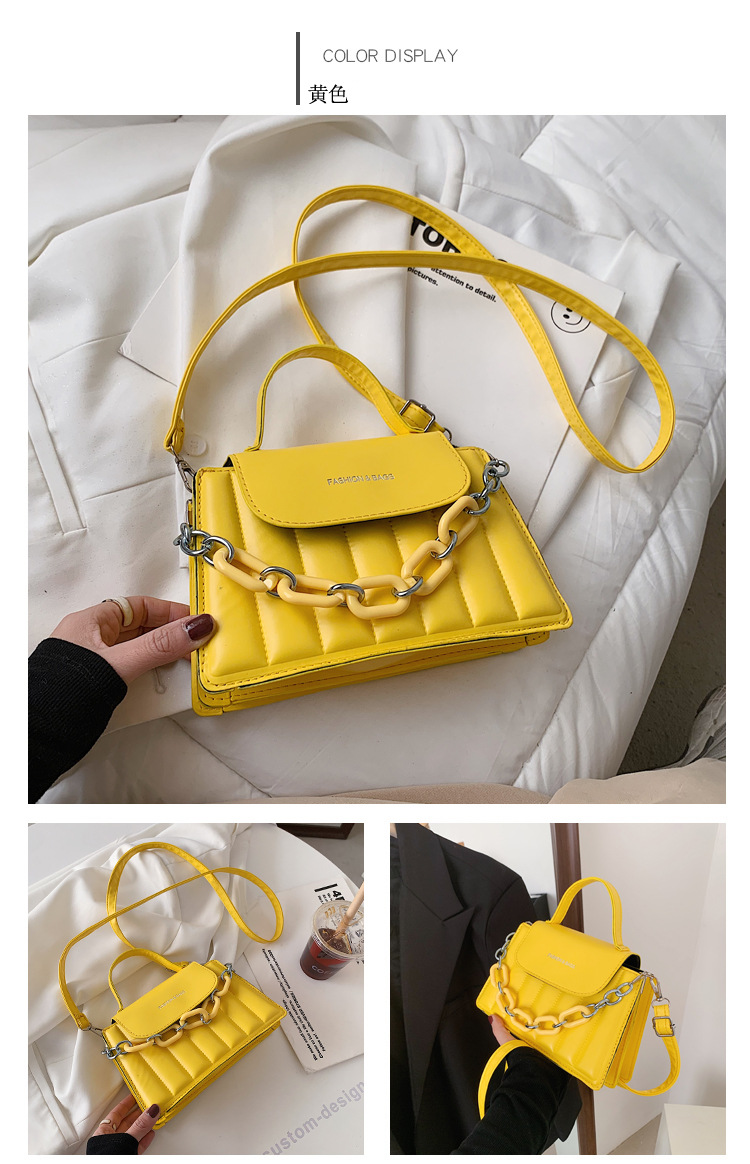 316g Weight Synthetic Leather Lining Material Magnetic Buckle Closure Type Single Shoulder Strap Strap Type Square Bag Bags Type Pu Leather Material Solid Color Pattern Streetwear Style Square Shape Khaki, Red, Yellow, Black Color Small Size Fashion Pu Leather Embroidery Thread Geometric Shoulder Bag Wholesale Nihaojewelry 12