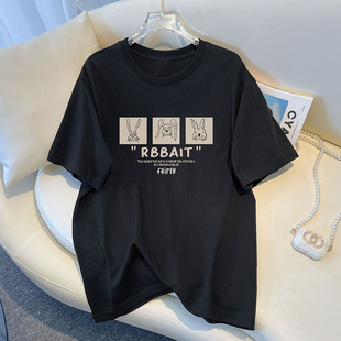 Pregnant Women's Summer 2025 Black Loose Slim-fit Top Outer Wearing Thin Printed Plus Size Short Sleeve Mid-length T-shirt
