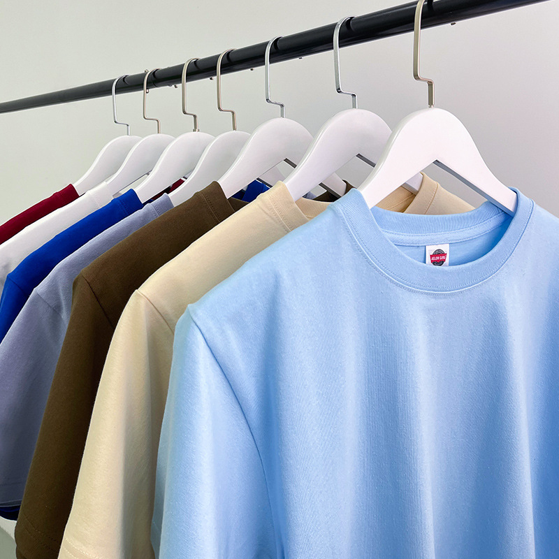 250g Trendy Brand Heavyweight Solid Color Pure Cotton Round Neck Short-Sleeve T-Shirt Loose Fit Base Shirt Cultural Shirt with Printed Logo