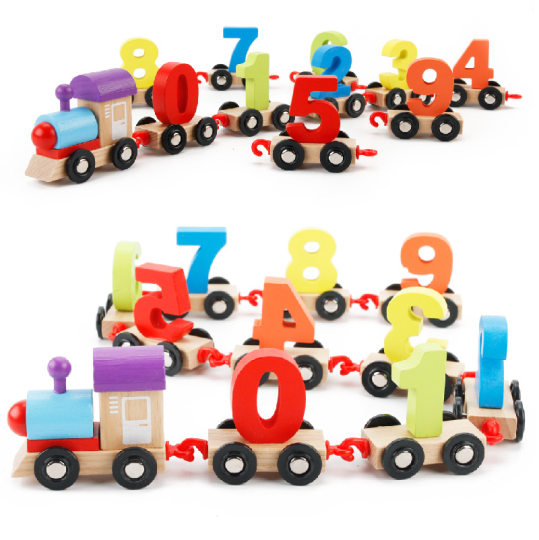Children's early education digital train building blocks baby wooden intelligence-benefiting brain-moving assembly female Boy 2-3-4 two years old
