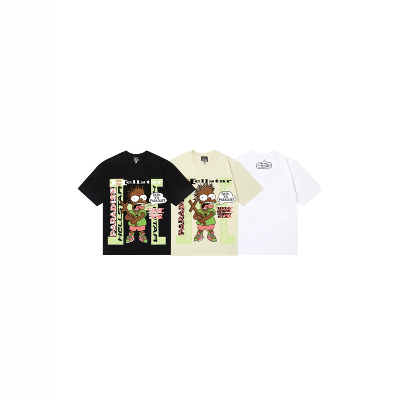 Foreign Trade Hellstar Hellstar Black Leather Bart Simpson Cartoon Print Pure Cotton Loose Short-Sleeved T-Shirt