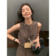 High-grade linen round neck sleeveless top women's summer new 2024 slim long A- line skirt two-piece suit