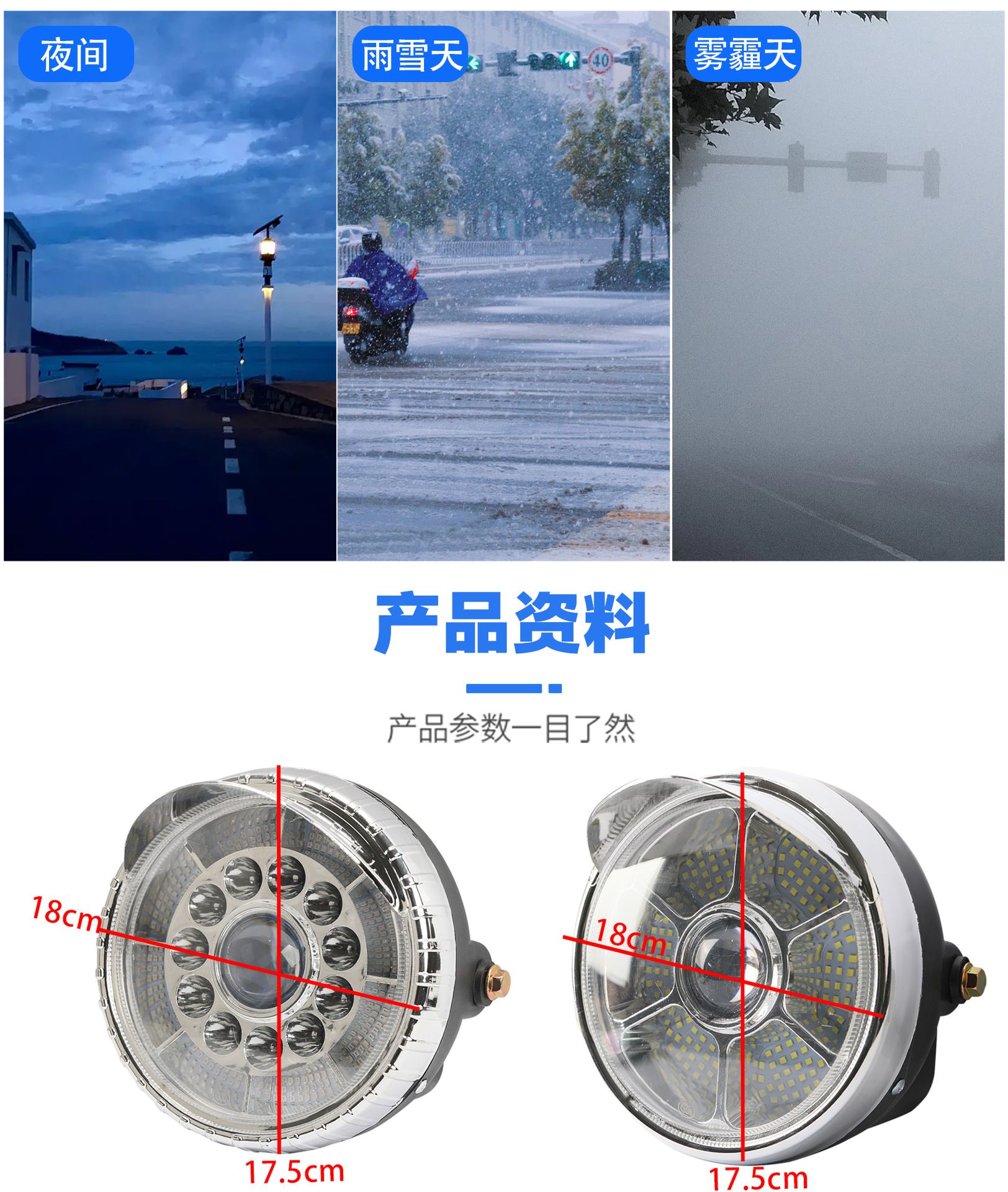 Electric Tricycle Headlight Assembly, Ultra-Bright Led Colorful Flashing Headlight, Bright Spotlight, Waterproof, Universal
