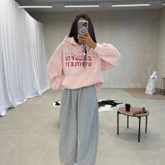 欧美外贸插肩袖设计感卫衣女士彩色字母印花口袋抽绳设计连帽衫