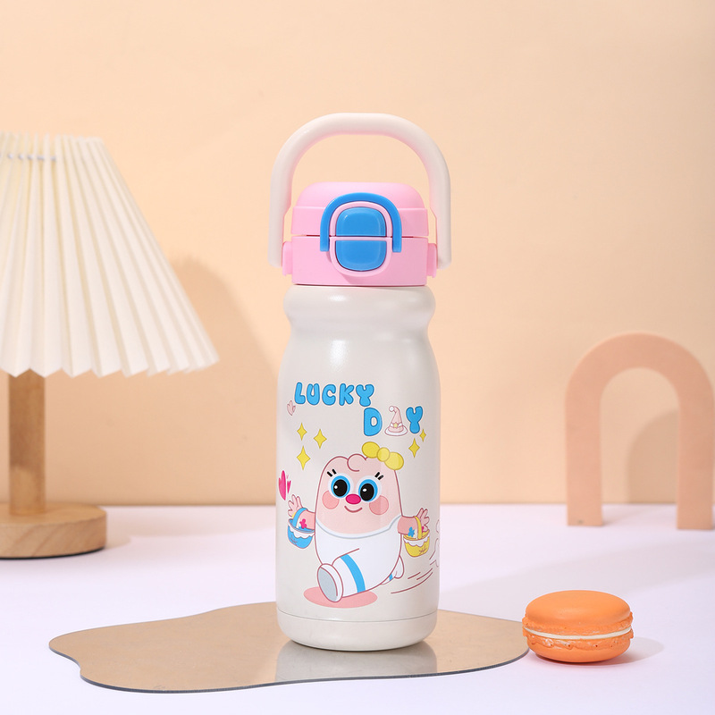 新しい 316 断熱カップ漫画かわいいダブルドリンクハンドルポータブルポット屋外ポータブルカップ高価値ストローカップ|undefined