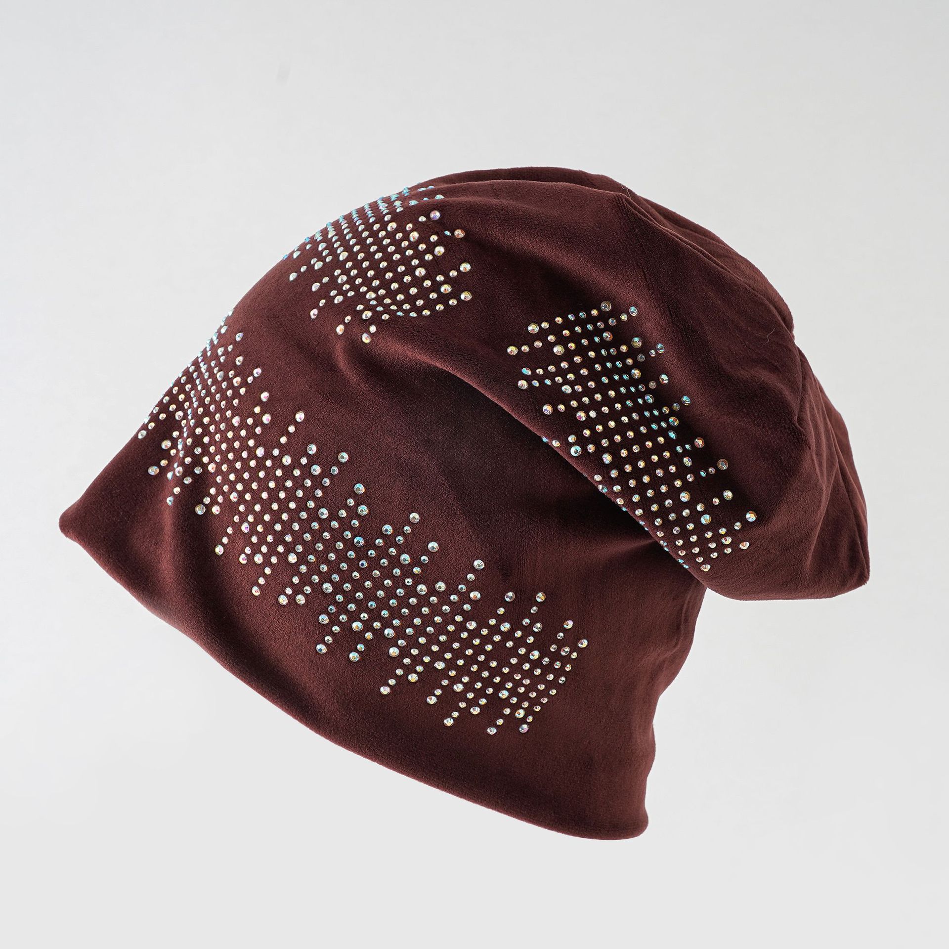 Europa y América del otoño y el invierno de las mujeres de doble capa rhinestone pullover Cap sombrero caliente delgada ocasional orejeras tapa Nueva tapa de pila