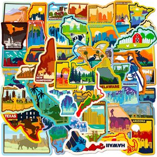 51 U.S. State Stickers Amazon Cross-Border Export U.S. State Map City Map Graffiti Stickers