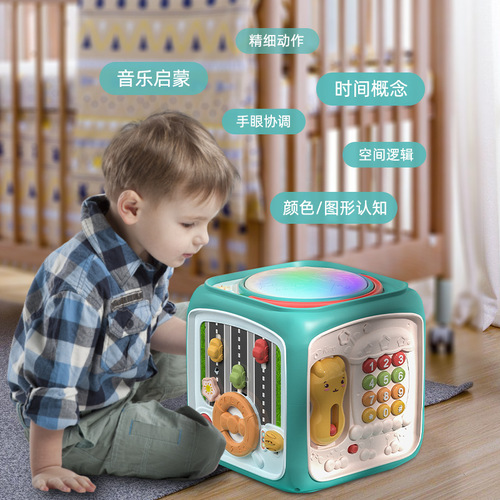 Hexahedral children's early education educational music beat drum 0-1-2 years old baby hand beat drum baby toy 6-8 months