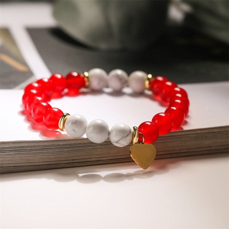 Europa y los Estados Unidos piedra ágata natural pulsera de cuentas pulsera de polvo rosa rosa pulsera de acero inoxidable joyería colgante amor