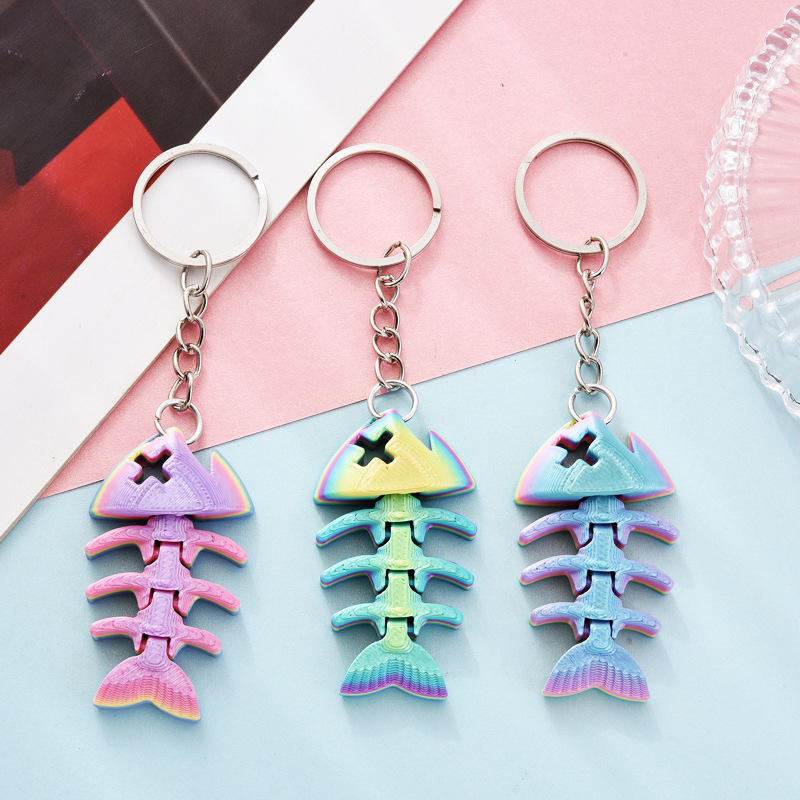3D Printed Gradient Keychain Fish Bone Full Joint Movable Artificial Toy Creative Bag Key Chain Pendant 3D Printed Gradient Keychain Fish Bone Full Joint Movable Artificial Toy Creative Bag Key Chain Pendant