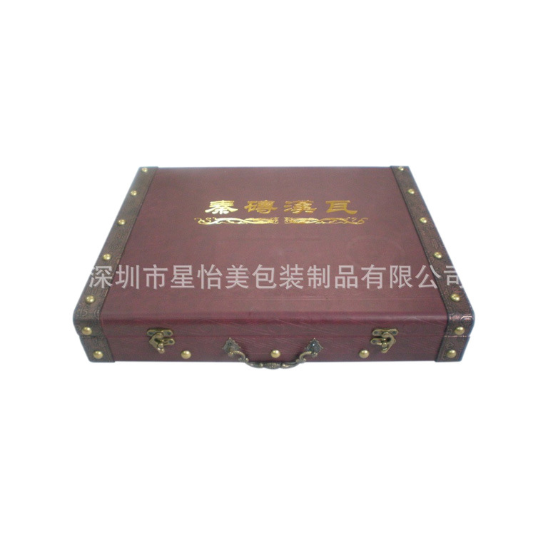 复古铆钉皮盒14年经验手工皮革礼盒建材样品工艺品展示PU皮革包装