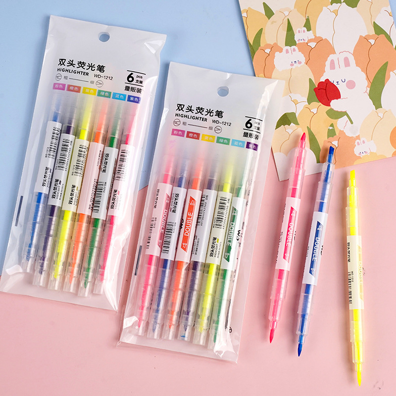 ダブルヘッド蛍光ペン学生用カラーペン重点スクライブマーカーペン斜め頭蛍光ペン6本カラーペン卸売り|undefined