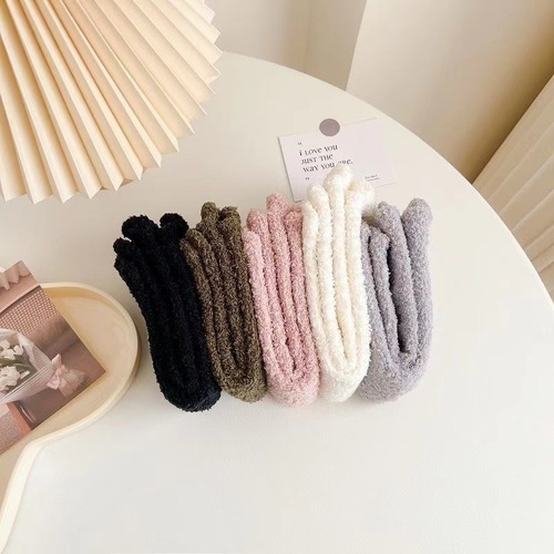 Coral Fleece Mid-Calf Socks for Autumn and Winter – Thickened, Warm, Half-Fleece Design – Women's Home Floor Socks & Sleep Socks with Small Ear Details