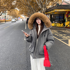 现货冬季户外加厚冲锋衣女美式复古派克服大毛领外套连帽羽绒棉服
