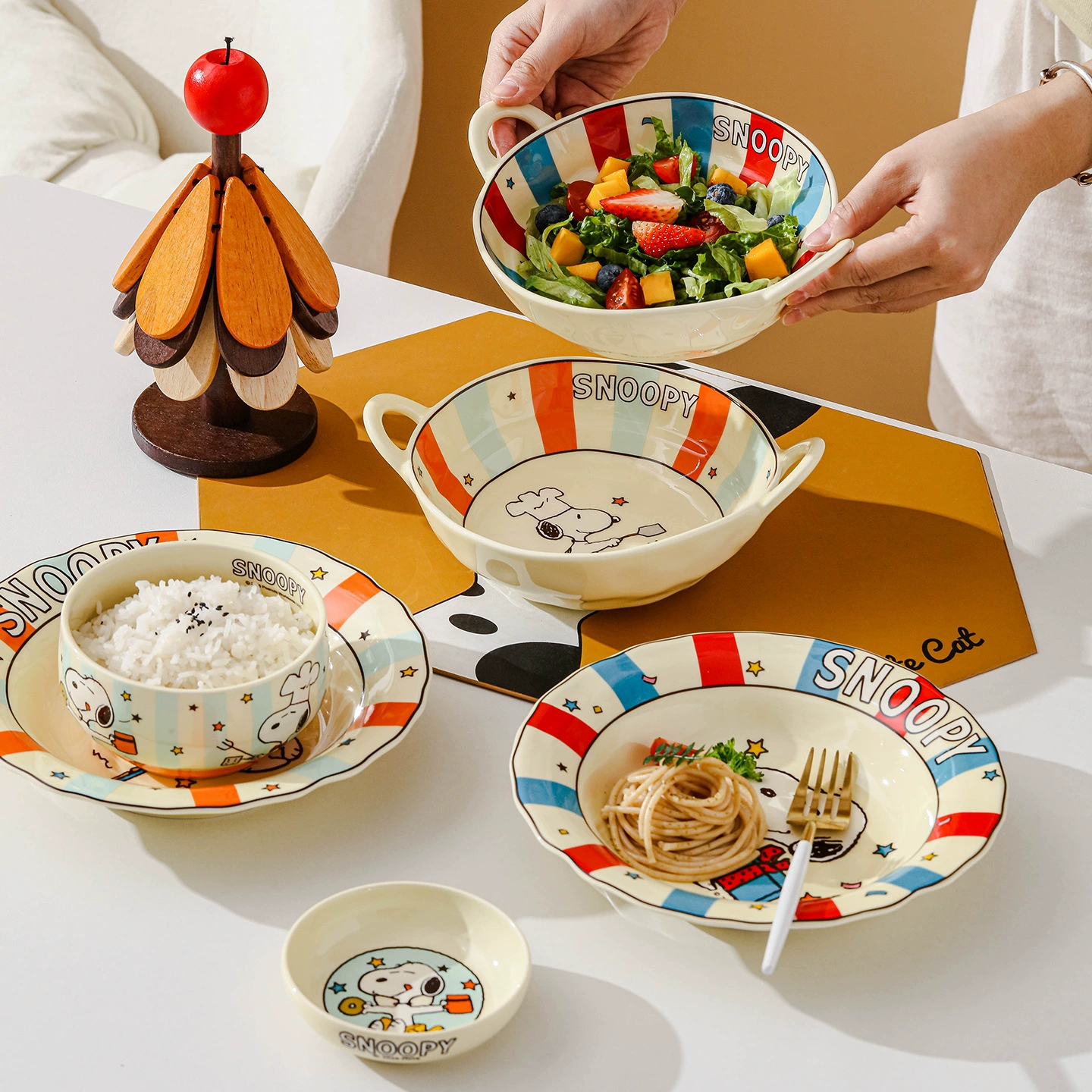 史努比 Ceramic children's creative dinner plate, soup bowl, spoon, tableware