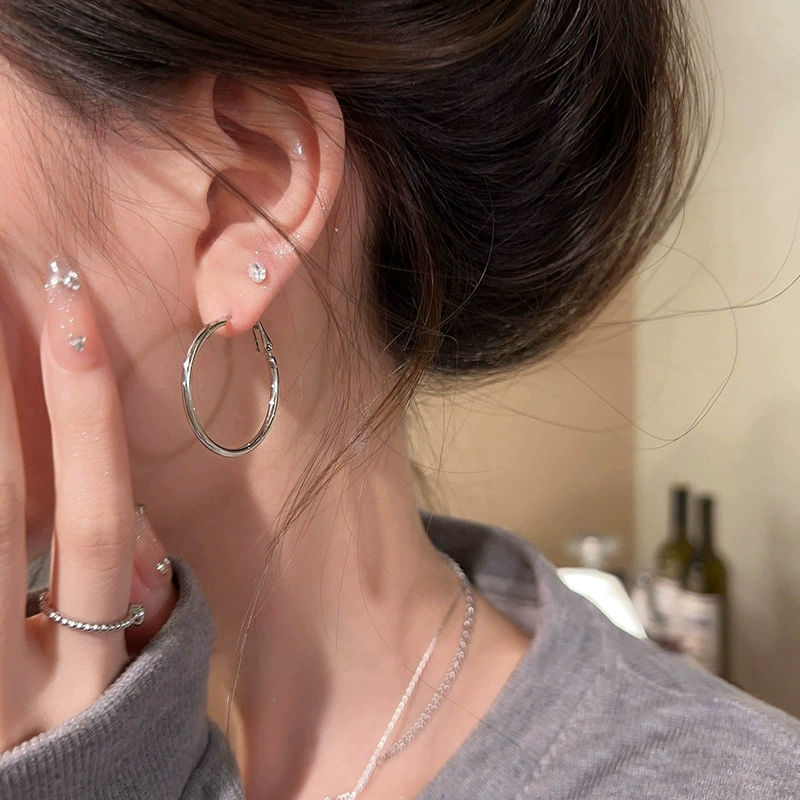 Серьги-кольца с серебряной пином S925, размеры 3–7 см, легкая люксовая европейская простота