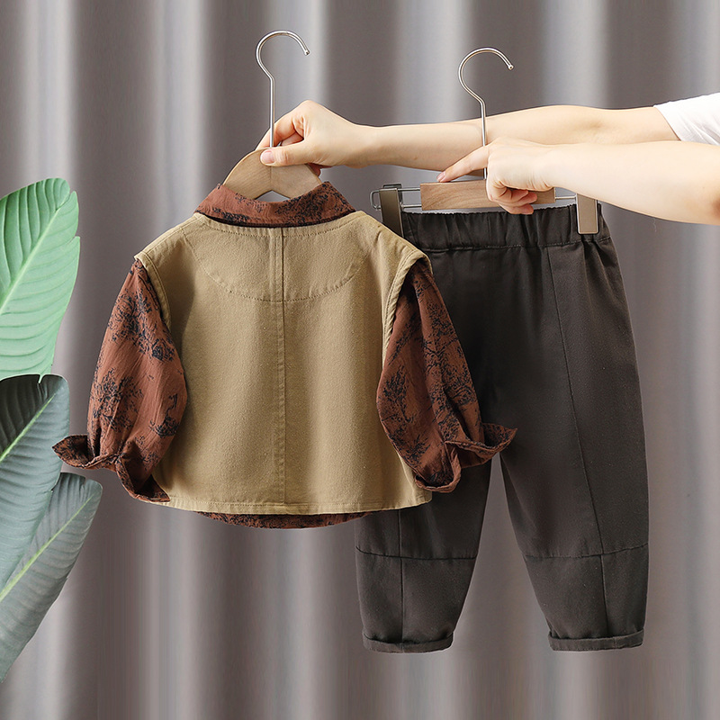 5721 Traje de primavera y otoño para niños 2024 Nuevo estilo para niños, ropa fresca y guapa para niños, ropa de primavera para bebés, traje coreano de tres piezas
