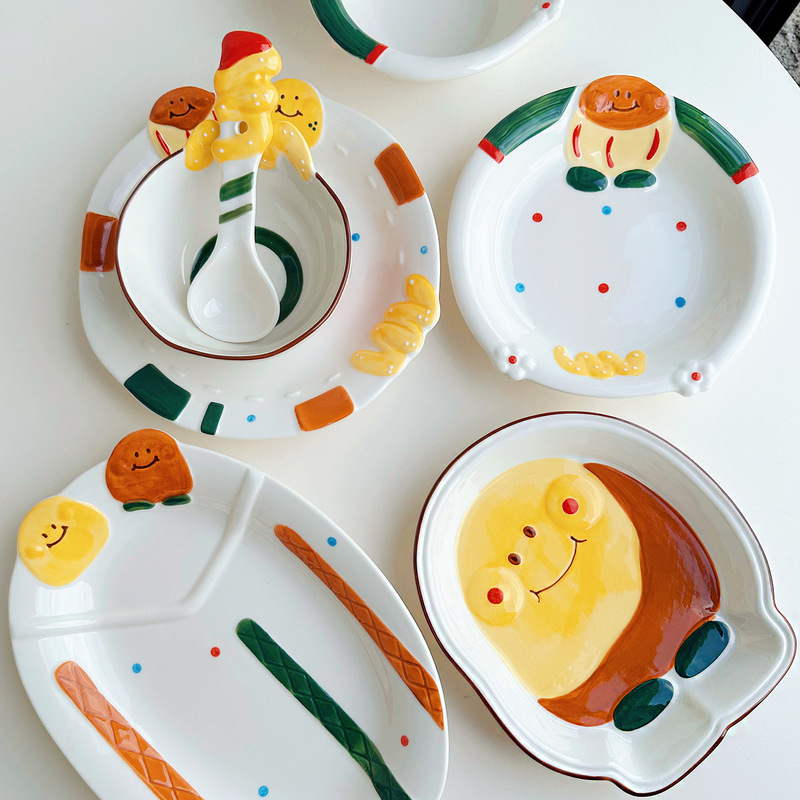 High-Looking Underglaze Color Cute Ceramic Plate Household Dish Plate Creative Cartoon Vegetable Shape Cake Dessert Plate