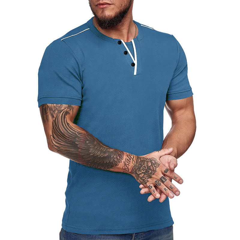 T-shirt uomo scollo a v maniche corte stile casual estivo_voghion.com