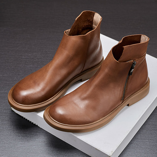 plus size Martins Boots Men's Trendy British Style Mid-top Men's Shoes Workwear fleece-lined Warm Retro Leather High-top Leather Boots