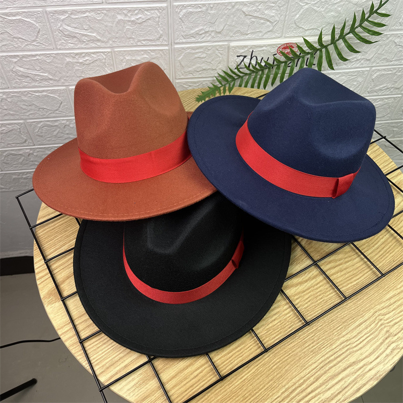 AliExpress sombrero de lana Jazz sombrero británico ala grande Xu Wenqiang mismo estilo versátil de ala ancha sombrero de caballero sombrero de rendimiento de los hombres