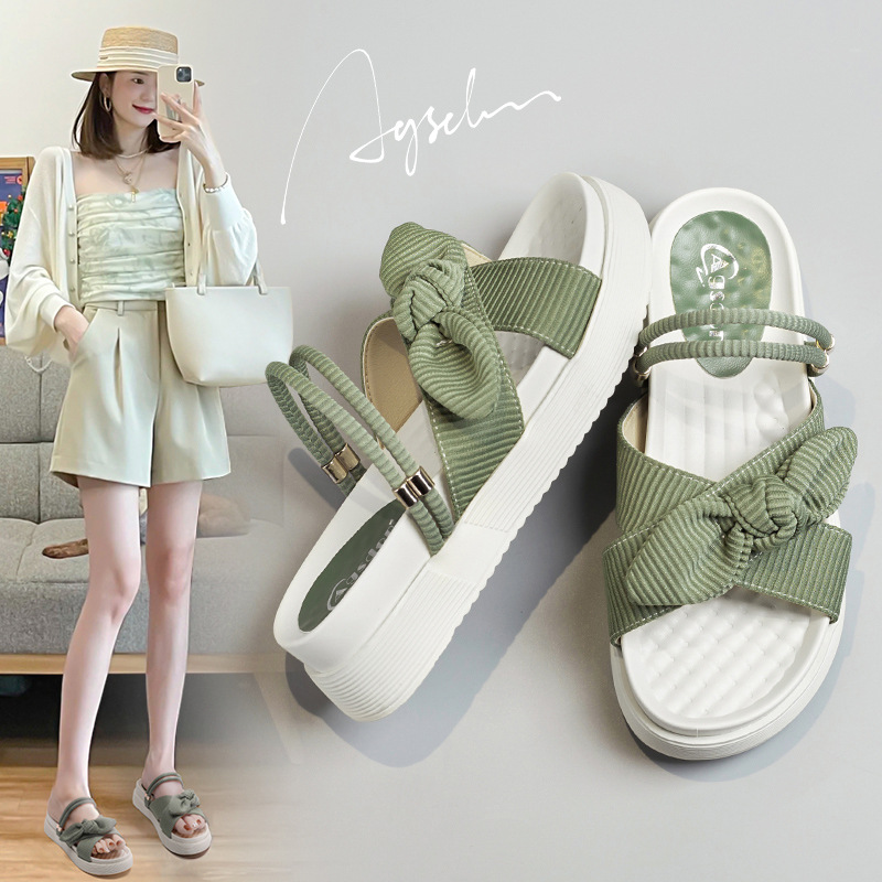 Augusto zapatillas mujer 2023 verano nuevas sandalias de arco al aire libre estilo de hadas de fondo grueso sandalias de dos vías