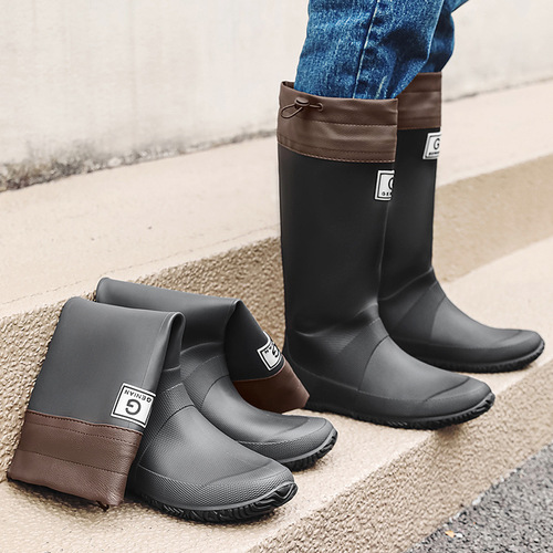Adult couple men and women long-barked wild bird association foldable rain boots, waterproof and non-slip rain shoes, water shoes