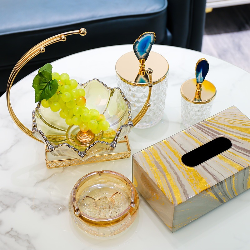 Comercio exterior transfronterizo Placa de fruta de vidrio de lujo ligero de estilo americano creativo decoración simple Placa de fruta de estilo europeo sala de estar decoración del hogar