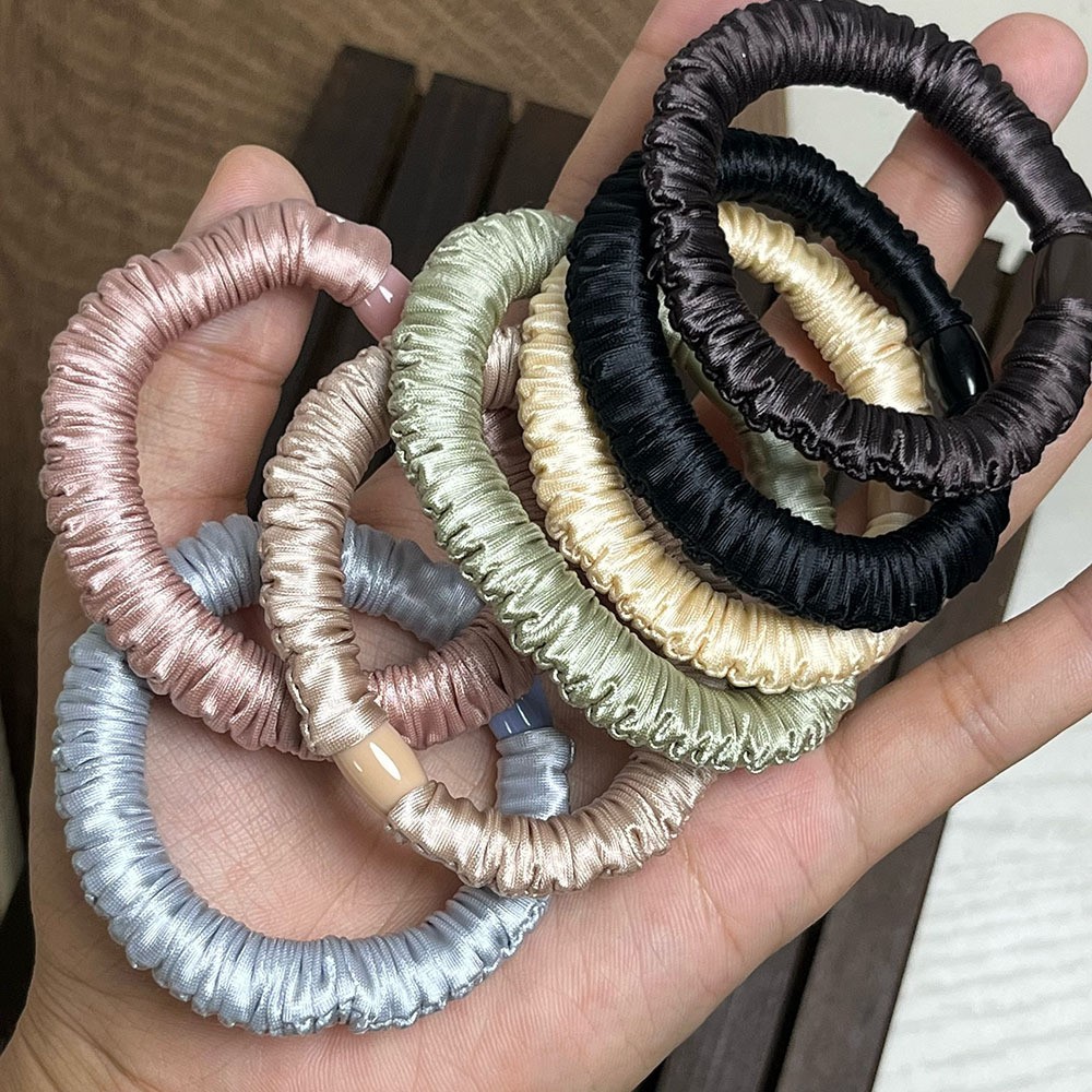 한국판 베이직 슈퍼 소프트 고탄성 심리스 아이스 실크 마스크 대장 헤어 밴드 새틴 포니테일 고무 밴드 여성용 솔리드 컬러 헤드 로프