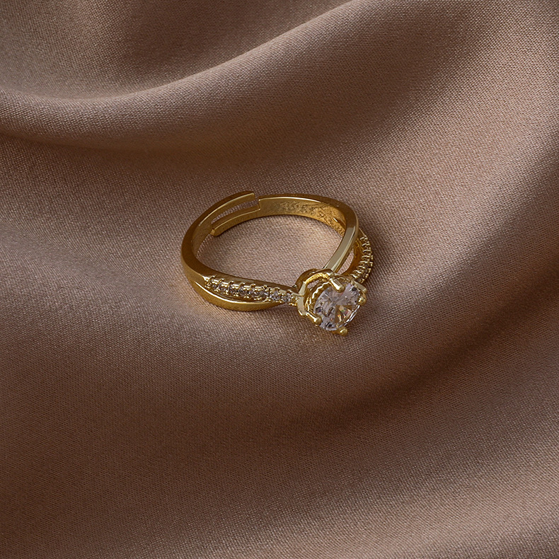 fashion micro-inlaid zircon heart square opening ring wholesale