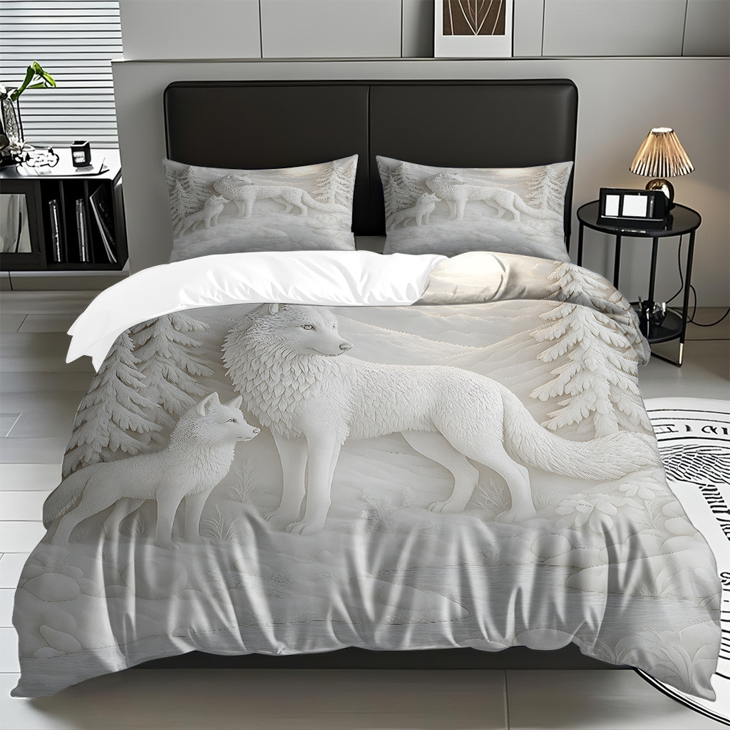 TEMU / JIT adaptado al patrón de lobo impresión digital set edredón molido textil transpirable para dibujar puede hacer