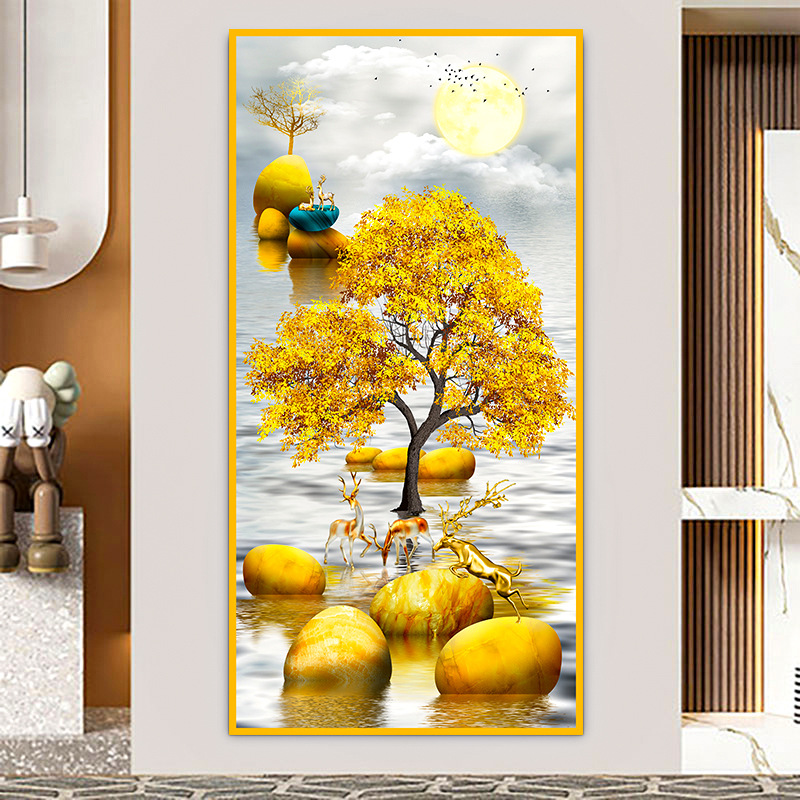 Pintura de entrada de pintura tradicional china Pintura de decoración del pasillo frente a la puerta Pasillo de nueve peces Pintura colgante de fondo de lujo ligero Pintura mural