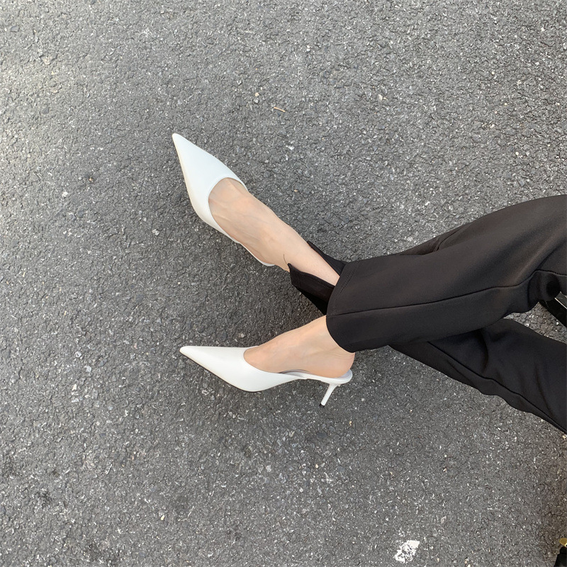 Design francese con tacco alto, mezze pantofole Baotou, scarpe da donna per abbigliamento esterno, tacchi a spillo a punta, scarpe singole a mezza tazza primaverili ed estive_voghion.com
