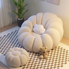 怠け者用ソファ パンプキンチェア シングル クリーム系 寝転がれる 寝れる 小さな部屋 寝室用 小型ソファ バルコニー ラウンジチェア