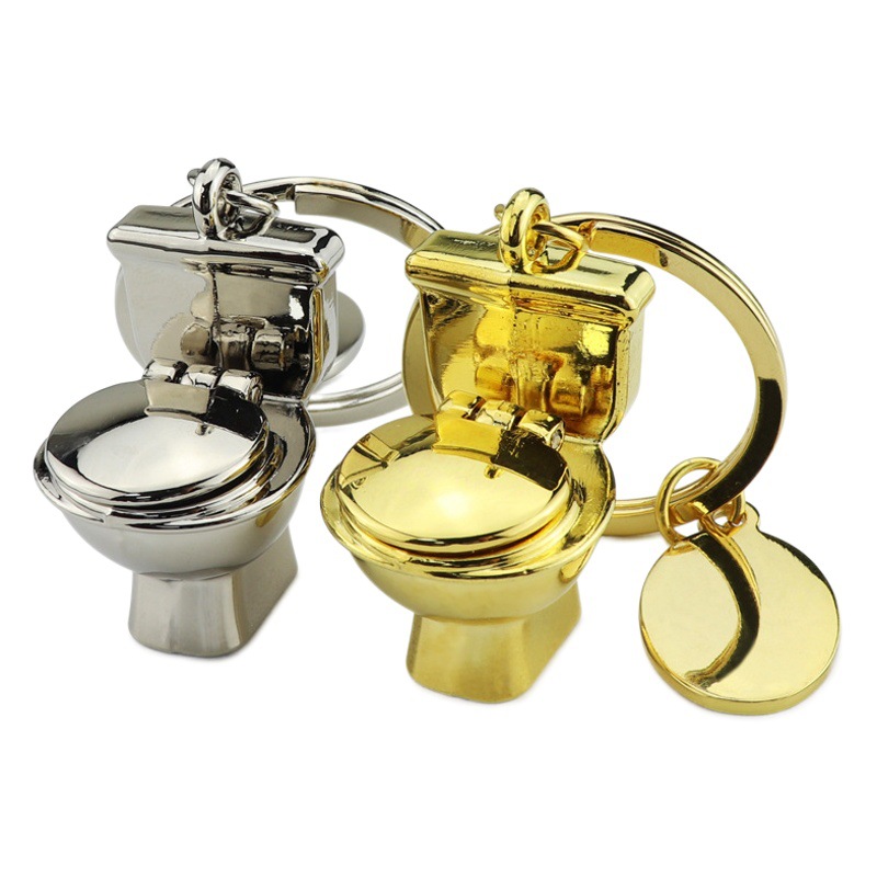 Simulación creativa inodoro llavero de metal mini coche baño llavero colgante pequeño regalo personalización