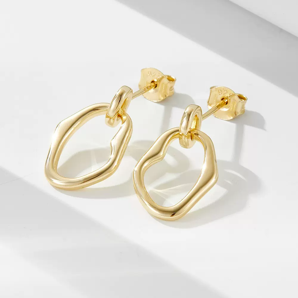 欧美饰品s925纯银个性简约复古耳环女不规则几何圆圈镂空耳坠耳钉