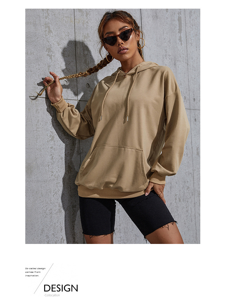 Autumn 2021 New Solid Color with Pocket Casual Base   Hooded Sweater for Women in Hoodies