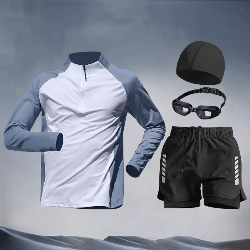 Men's Adult Sun Protection Swimsuit Set, Long-Sleeved Swimming Top, Loose-Fitting Youth Swim Trunks for Water Parks, Anti-Embarrassment Swim Shorts Men's Adult Sun Protection Swimsuit Set, Long-Sleeved Swimming Top, Loose-Fitting Youth Swim Trunks for Water Parks, Anti-Embarrassment Swim Shorts