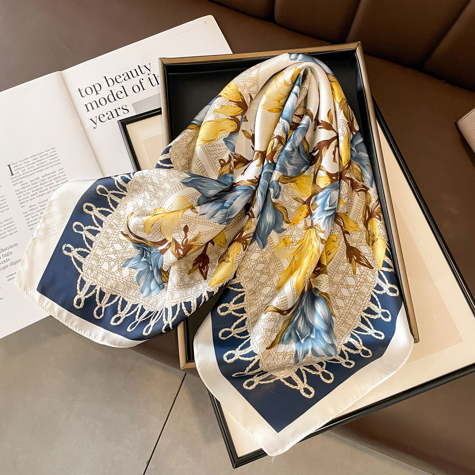 62g Weight Silk Scarf Classification Holiday, Daily Occasion Polyester Material Flower Pattern Spring&Summer Season Women's Gender Elegant, Korean Style Style Women's Elegant Korean Style Flower Polyester Silk Scarf 2