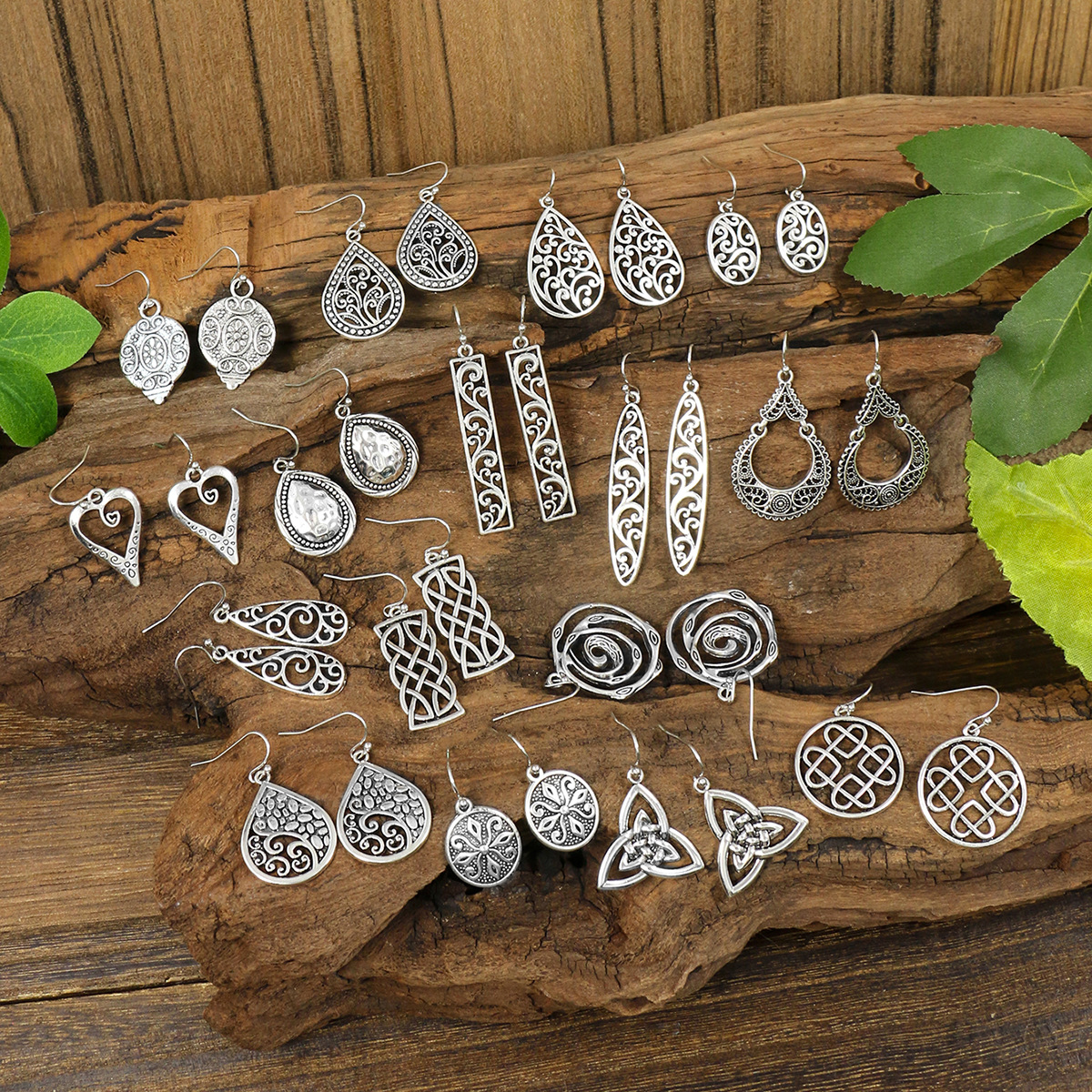 Cross-Border Hot-Selling Antique Silver Earring Set, Ethnic Style, Simple and Versatile, Geometric Personalized Ear Jewelry, Factory Direct Sale