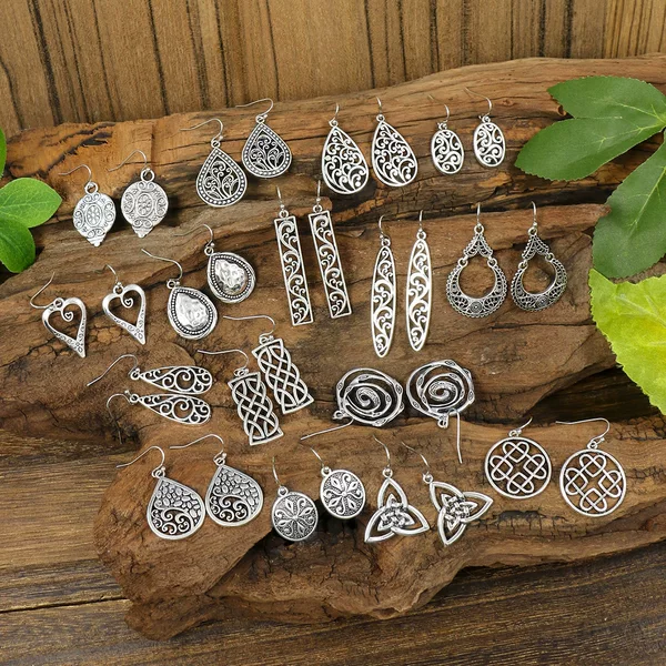 Cross-Border Hot-Selling Antique Silver Earring Set, Ethnic Style, Simple and Versatile, Geometric Personalized Ear Jewelry, Factory Direct Sale