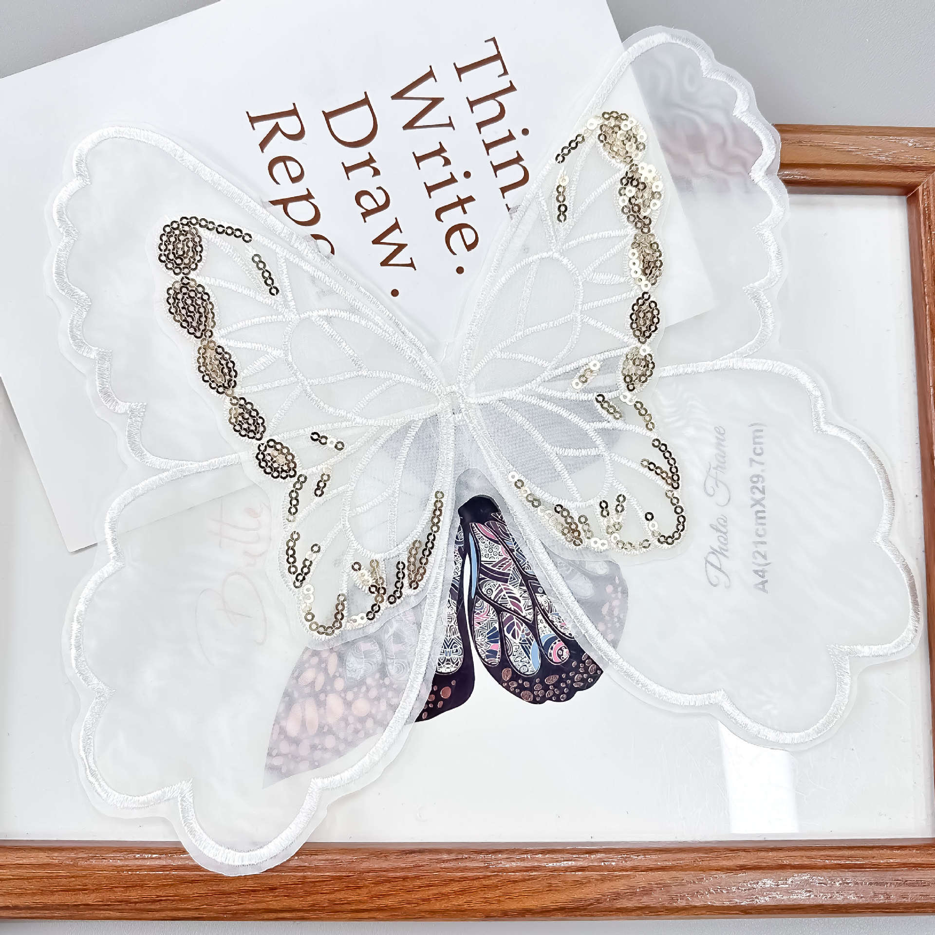 Doble capa de cuentas de oro blanco mariposa tela pegada diy accesorios de bordado de encaje hechos a mano