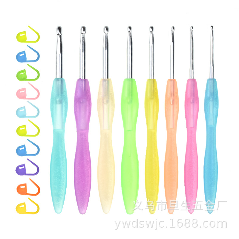 Amazon crochet hook tool Set 8 colour Plastic handle crochet hook Metal Aluminum hook tool suit