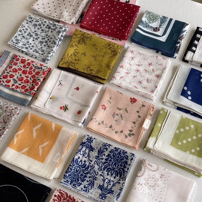 綿麻方巾合集 ~ 超多色柄砕花波点襟巾文芸森系頭巾髪帯包帯女