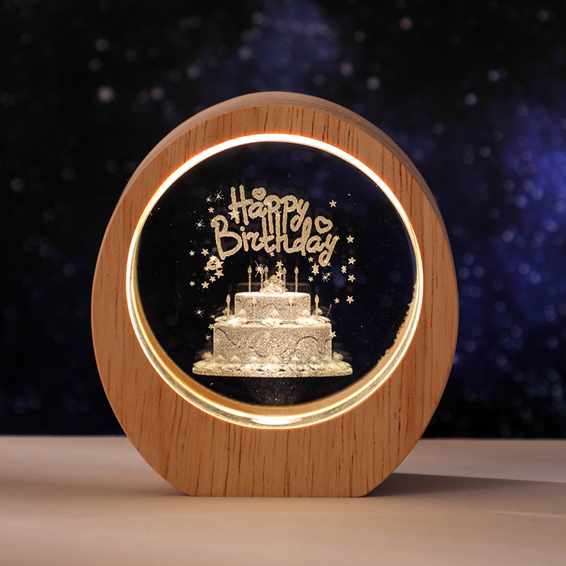 越境星小夜灯3d内彫刻発光水晶デスクトップ置物木製ベース誕生日プレゼント学生プレゼント|undefined